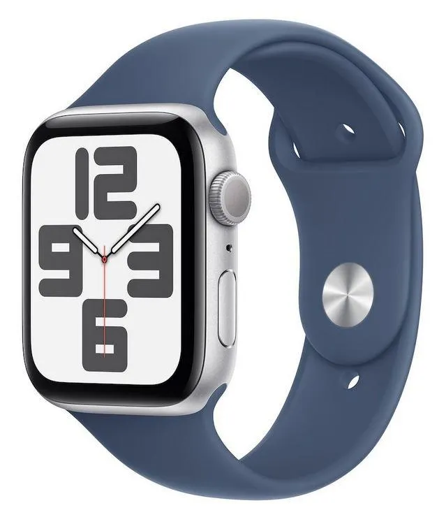 Apple Watch SE v3 GPS 44mm Silver Aluminium Case with Denim Sport Band - M/L - mxer3qv/a