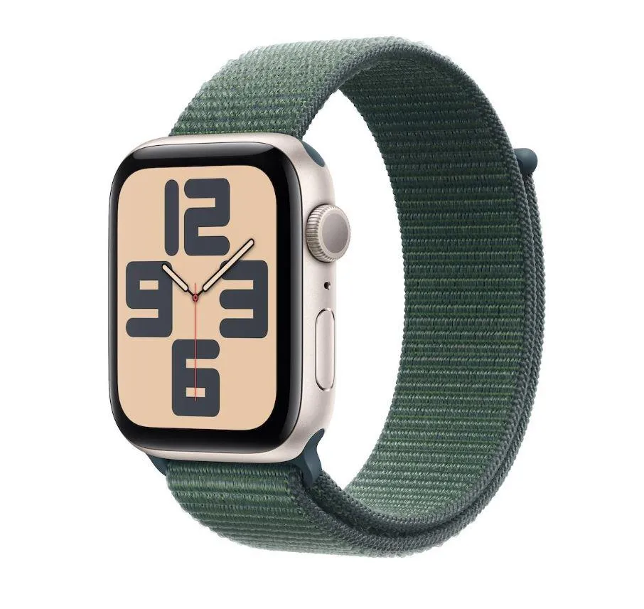 Apple Watch SE v3 GPS 44mm Starlight Aluminium Case with Lake Green Sport Loop - mxew3qv/a