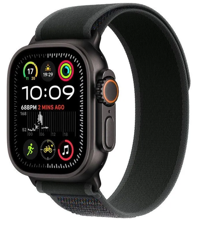 Apple Watch Ultra 2 v2 GPS + Cellular 49mm Black Titanium Case with Black Trail Loop - S/M - mx4u3se/a