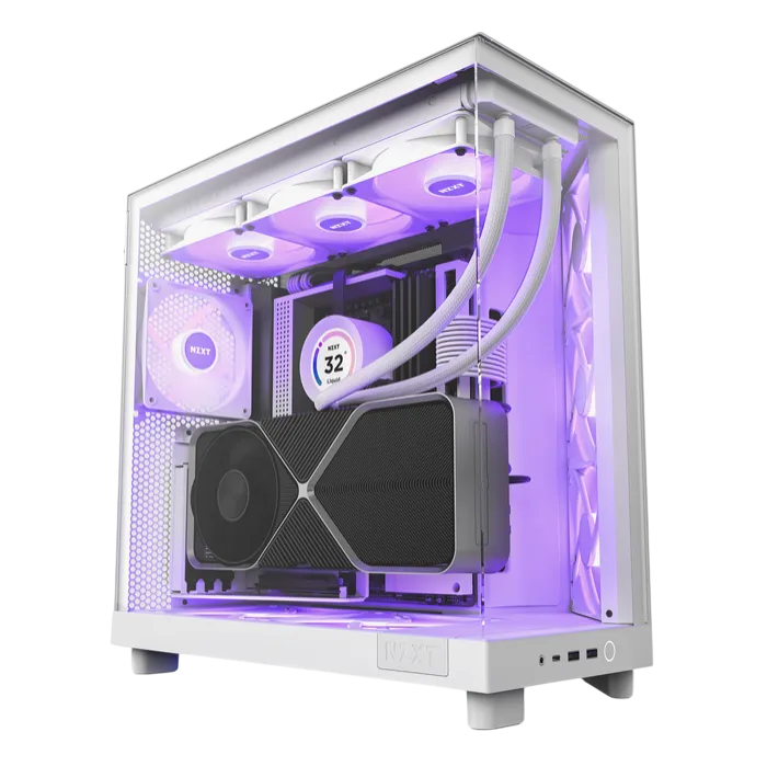 ATX Case NZXT H6 Flow RGB White Tempered Glass w/3x 120mm F120 RGB Core (CV) Fans
