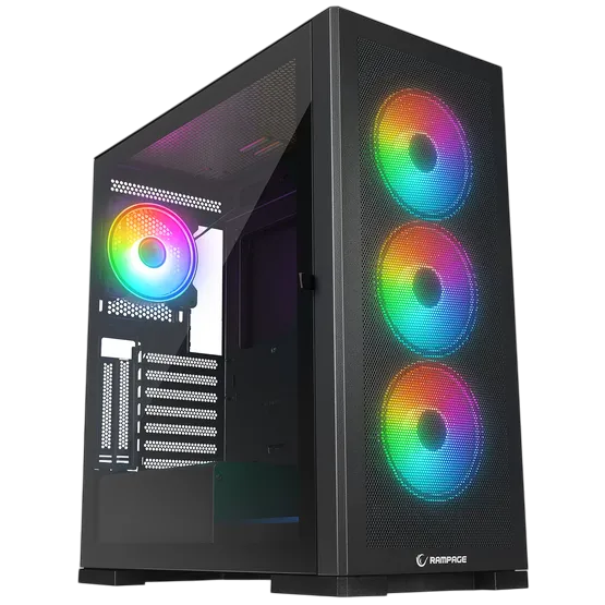 ATX Case Rampage Magnific Mesh Tempered Glass w/4x120mm RGB Fans