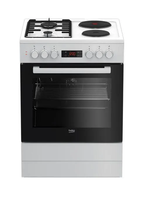 Комбиниран шпорет BEKO FSE64320DW, 60cm, 2рингли+2плин, 66l рерна, бел