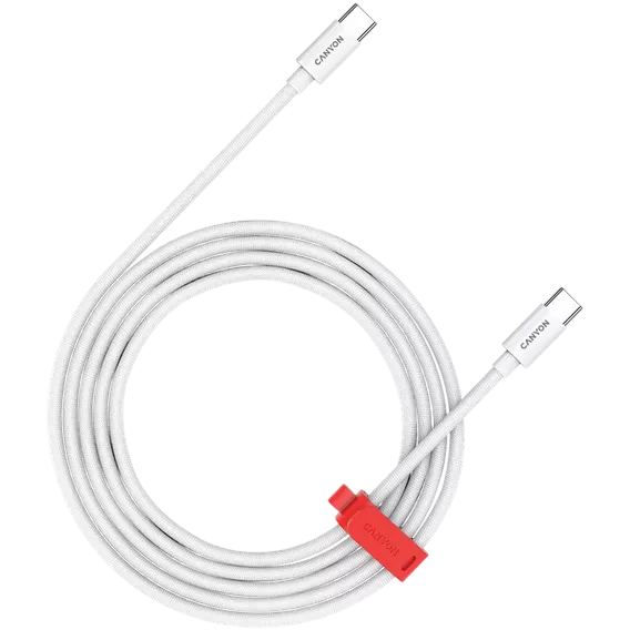 CANYON Braided USB-C to USB-C 60W, 1.2m, White (CND-CC60AB12W)