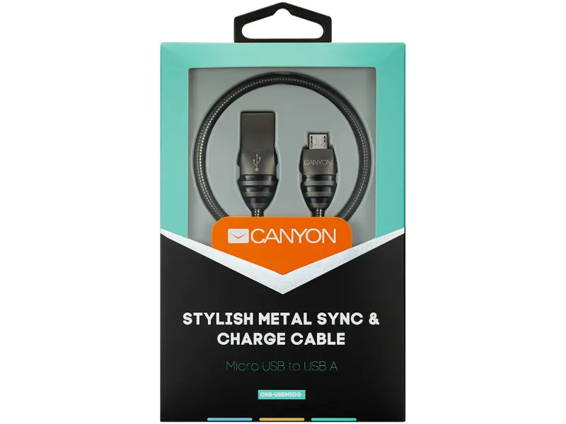 CANYON Micro USB 2.0 , 5V 2A, metallic Jacket, 1m, Dark Gray CNS - USBM5DG