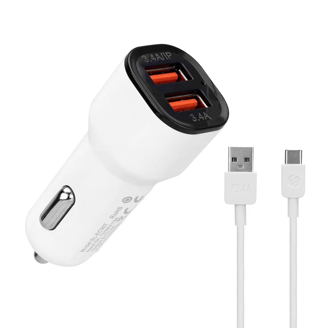 CAR CHARGER S-LINK SL-EC30T Type-C Wired 3.4A 2 USB White