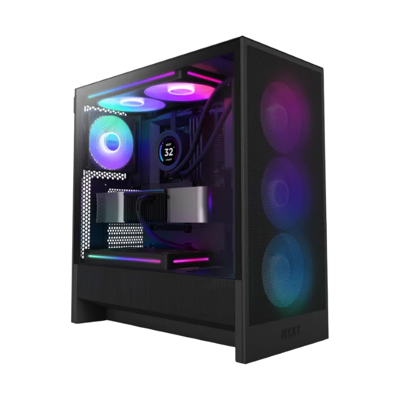 E-ATX Case NZXT H5 Flow RGB (2024) Black Tempered Glass w/3x120mm F360 RGB Core (CV), 1x120mm F120Q (CV) Fan