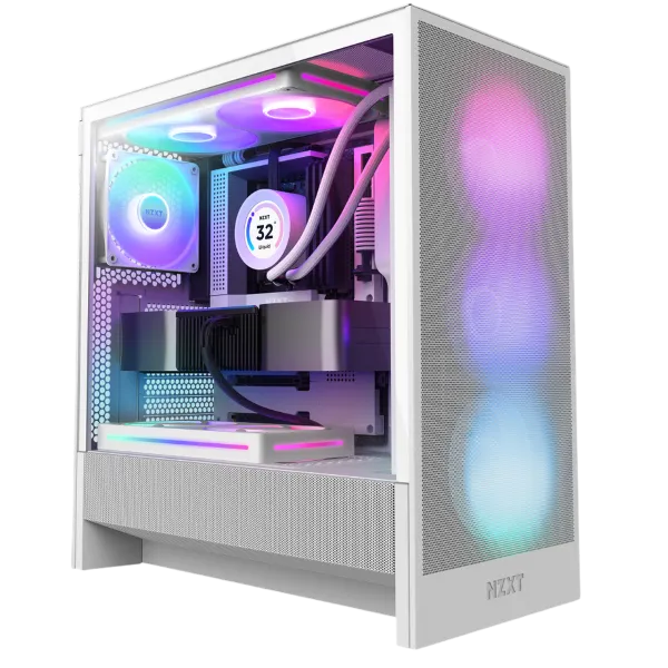 E-ATX Case NZXT H5 Flow RGB (2024) White Tempered Glass w/3x120mm F360 RGB Core (CV), 1x120mm F120Q (CV) Fan