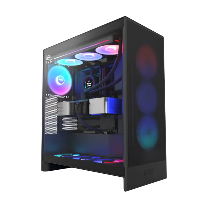E-ATX Case NZXT H7 Flow RGB (2024) Black Tempered Glass w/3x 120mm F360 RGB Core (CV) Fans