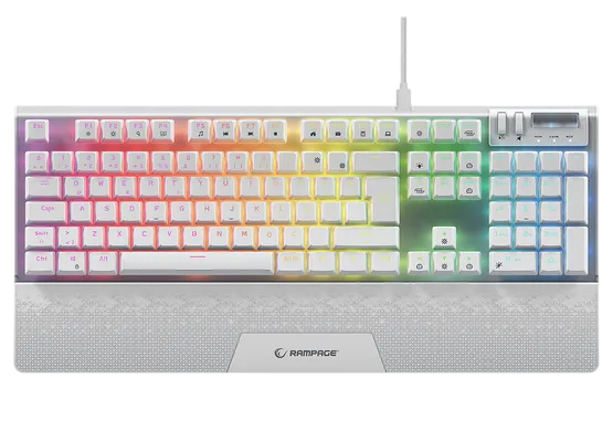 Gaming Keyboard Rampage Carbon Mechanical Red Switches RGB w/Wrist Support White