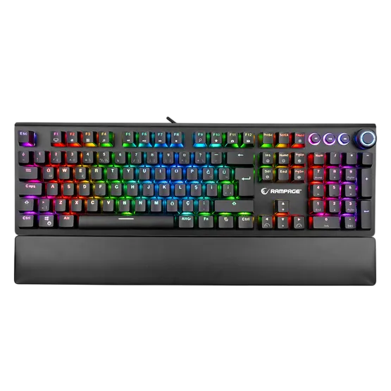 Gaming Keyboard Rampage KB-R92 Thunder Mechanical Blue Switches w/Wrist Support RGB Black