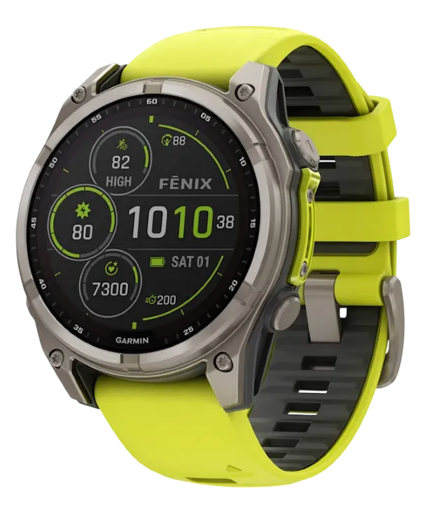 GARMIN FENIX 8 47mm Solar Sapphire, Titanium Amp yellow/graphite silicone band