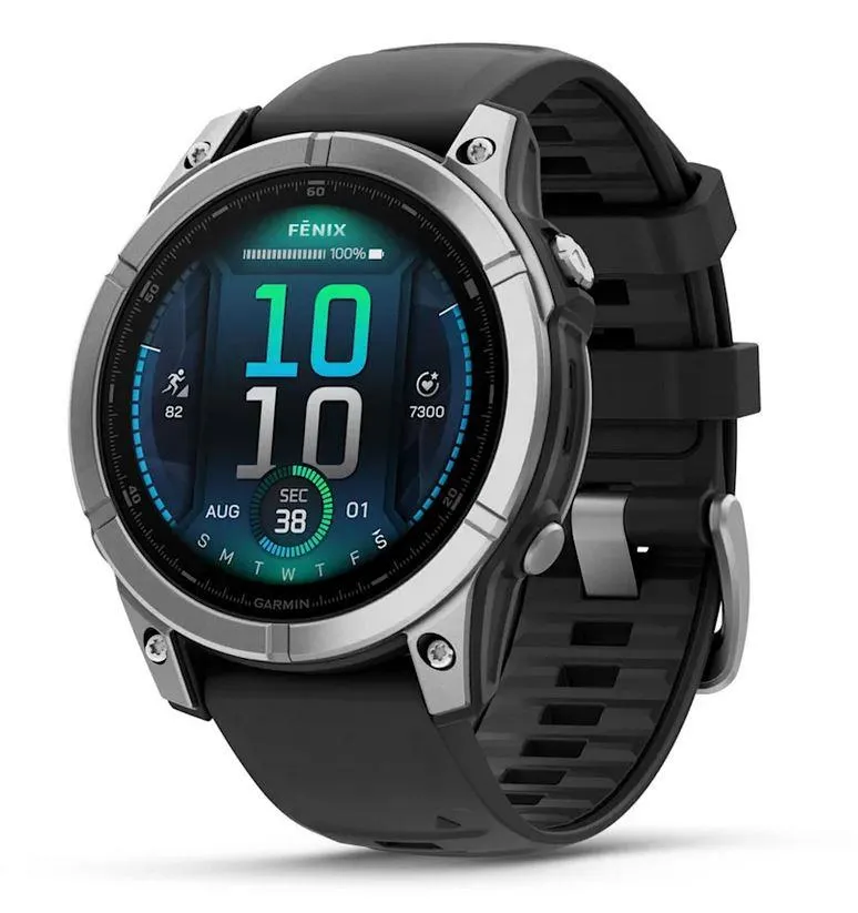 GARMIN FENIX E AMOLED 47mm Stainless Steel Black Silicone Band