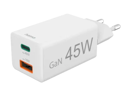 HAMA Power Adapter 45W GaN Charger USB-C/USB-A White (201993)