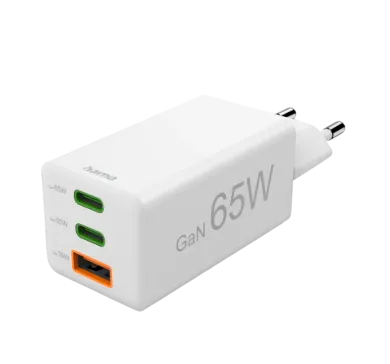HAMA Power Adapter 65W GaN Charger 2x USB-C/USB-A White (201996)