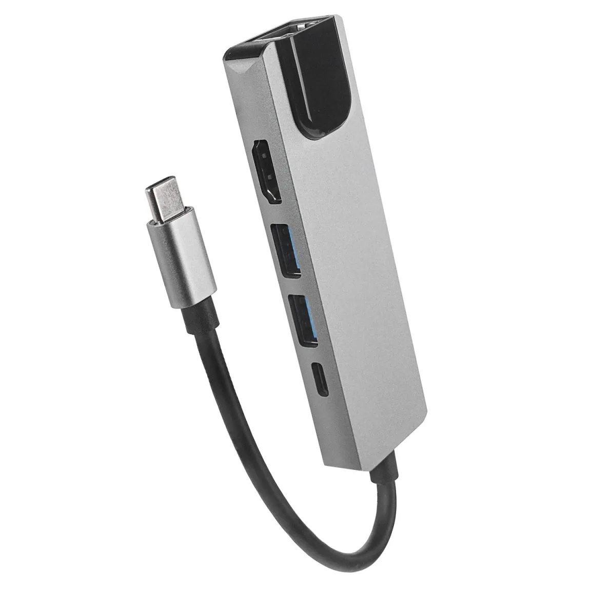 Адаптер HYTECH HY-USBC80 4K@30Hz Gray Metal 2xUSB3.0 1xHDMI, 1xPD 10/100/1000M Type C
