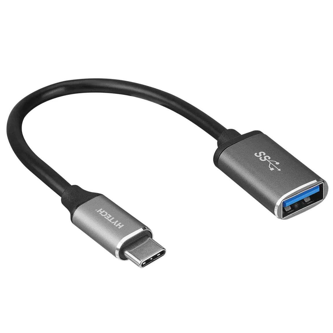 Адаптер HYTECH HY-XO22 Silver USB F to Type C M OTG Converter with 10cm cable with Metal Body