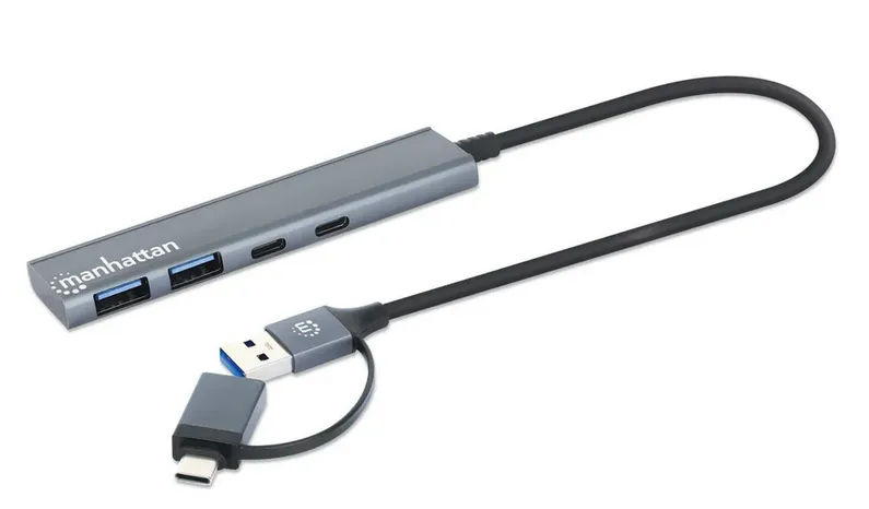 MANHATTAN 4-Port Type-C / Type-A Combo Hub 2x2, USB-C Male and USB-A Male to Two USB-C Ports and Two USB-A Ports 5 Gbps SuperSpeed USB (USB 3.2 Gen 1)