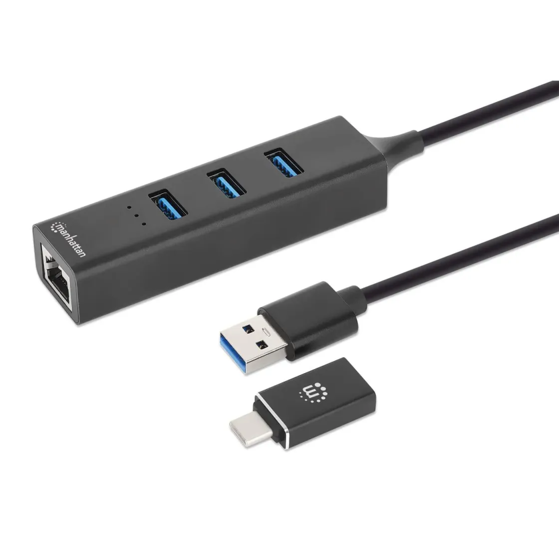 MANHATTAN Combo 3-Port x USB 3.0 / Type-C/A with Gigabit Ethernet Network Adapter 180894
