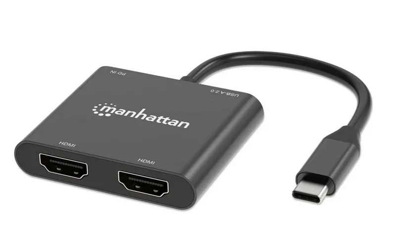 MANHATTAN USB-C PD to Dual-HDMI Monitor Adapter for Laptop and Tablet