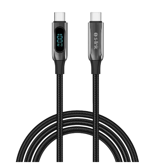 Кабел S-Link Armor LED LCC-0100 100W 1M TYPE-C TO TYPE-C PD Braided LED Title Black