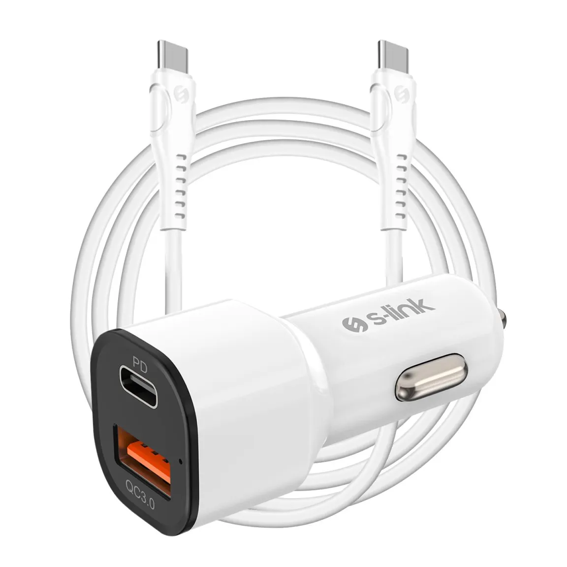 Полнач S-LINK SL-EC38PD TypeC to TypeC 38W PD USB QC 3.0 White
