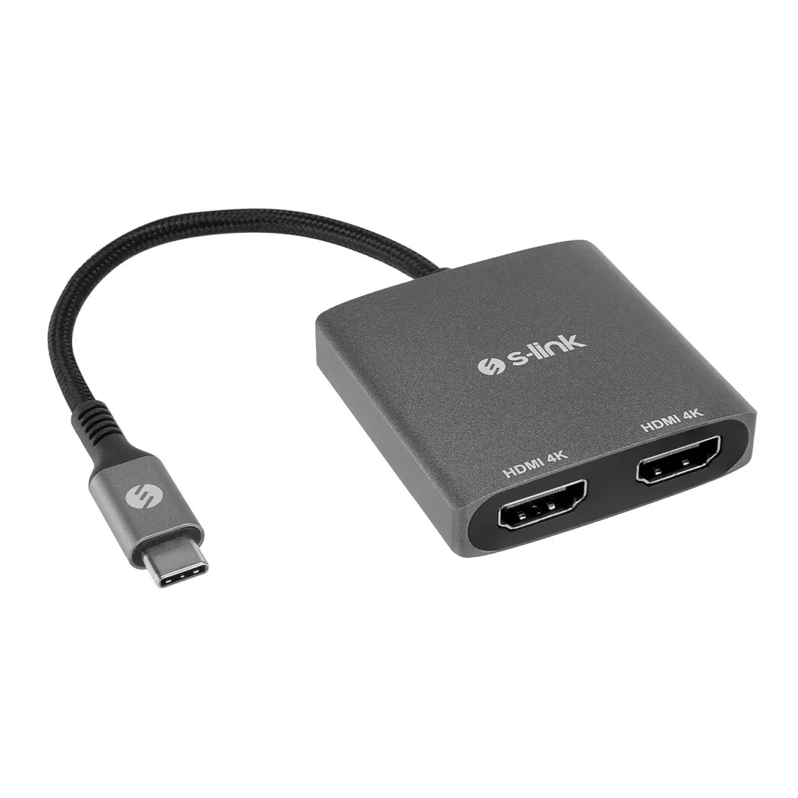 Адаптер S-LINK SWV-USBC026 4K@30Hz Type-C to 2 port HDMI Gray Metal