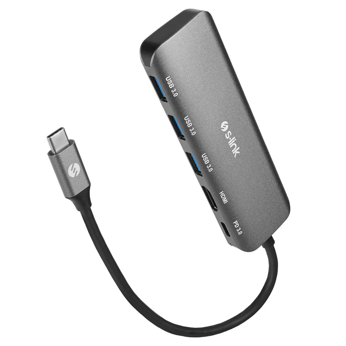 Адаптер S-LINK SWV-USBC030 HDMI 4K 30Hz Type-C to 3*USB3.0 6 in 1 1xPD , 1xUSB-C Adapter Gray