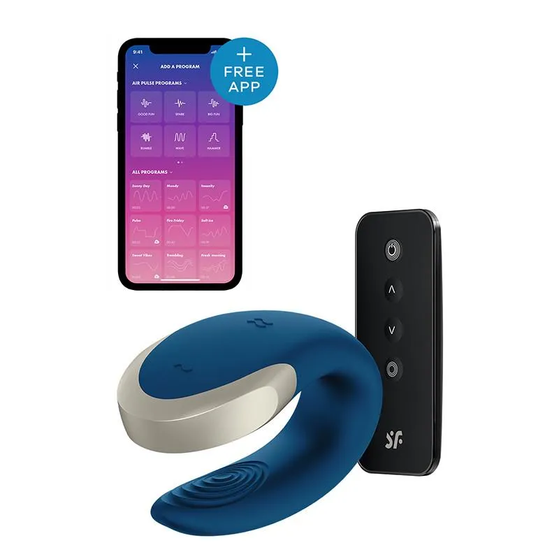 Вибратор за парови Satisfyer Double Love blue со далечински управувач