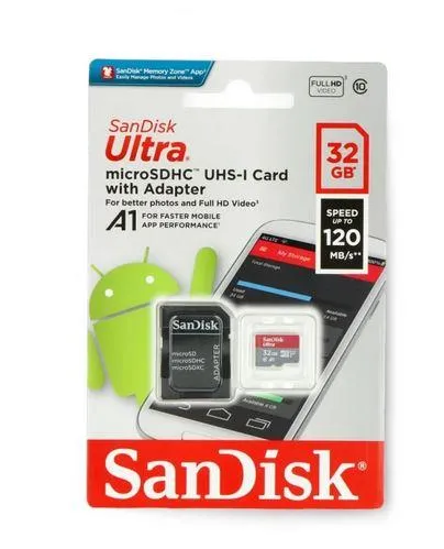 Микро SD Картичка SANDISK 32GB Ultra 120MB/s A1 Class 10 UHS-I + SD adap.