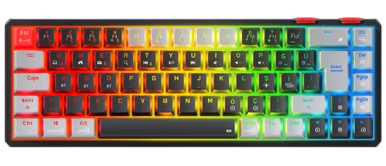 Wireless Gaming Keyboard Rampage Yoru Mini Pro Mechanical Red Switches w/2.4GHz,BT 5.0 Type C RGB Black/Grey