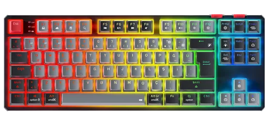 Wireless Gaming Keyboard Rampage Yoru TKL Pro Mechanical Red Switches w/2.4GHz, BT 5.0 Type-C RGB Grey/Black