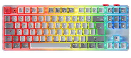 Wireless Gaming Keyboard Rampage Yoru TKL Pro Mechanical Red Switches w/2.4GHz, BT 5.0 Type-C RGB White/Gray