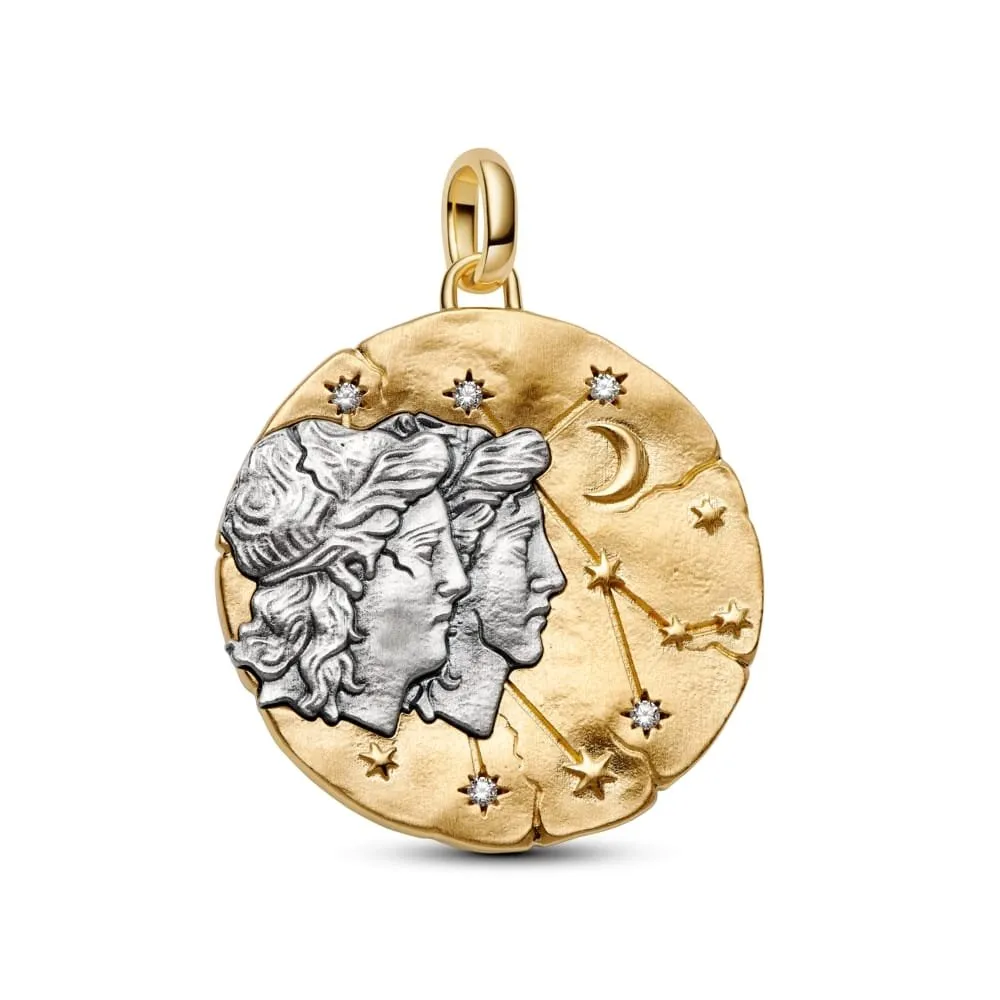 Голем зодијак медалјон Близнаци во два тона - сребро и 14k позлата