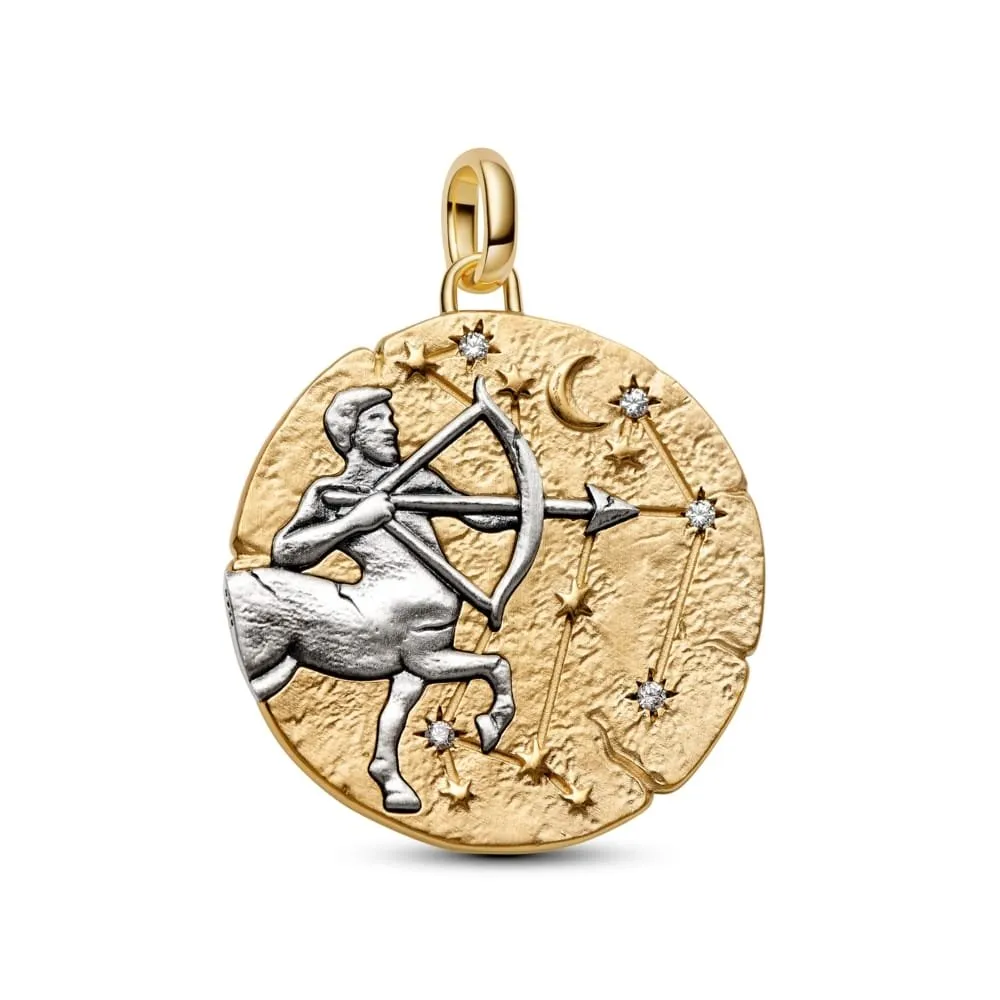 Голем зодијак медалјон Стрелец во два тона - сребро и 14k позлата