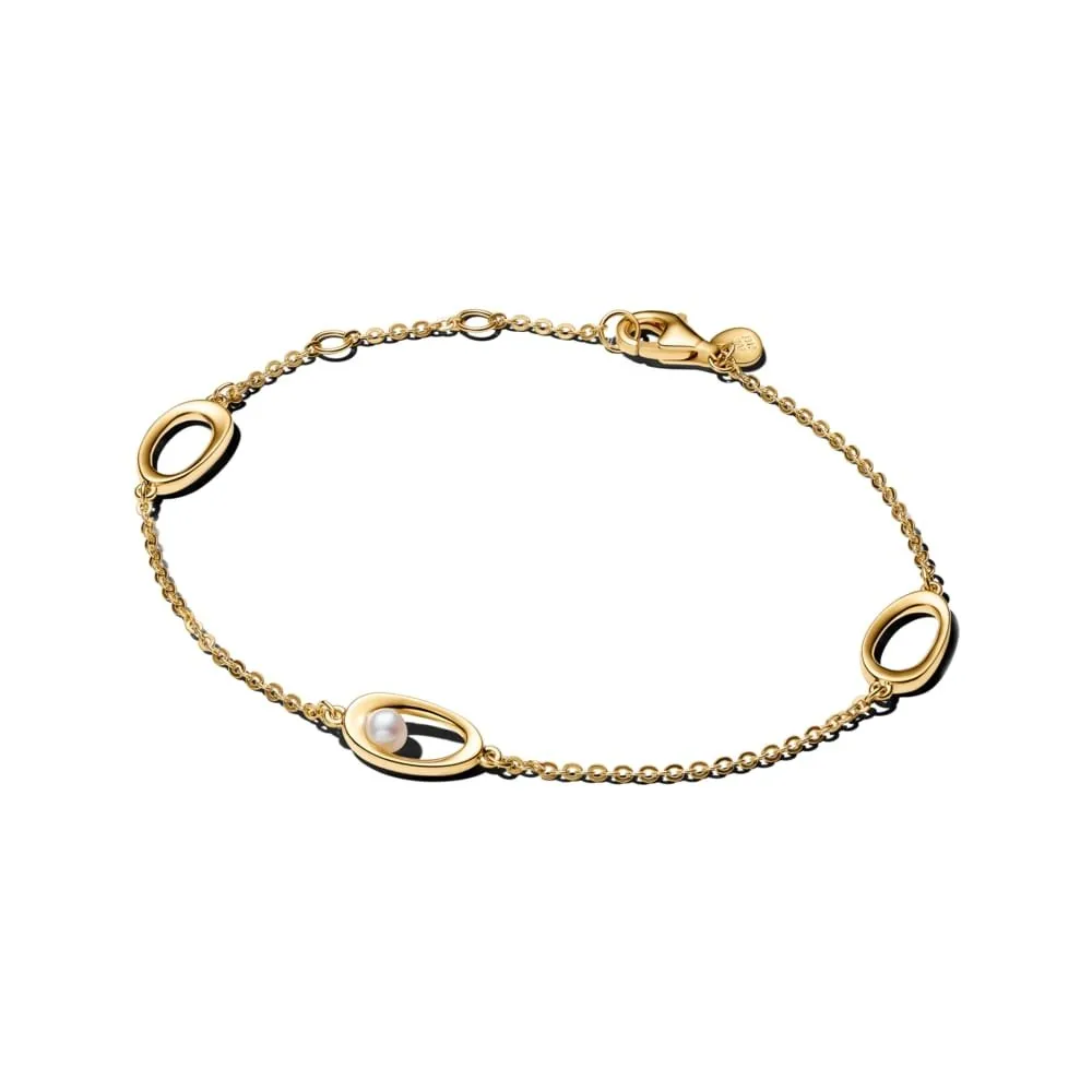 Белегзија со бисери и овални форми од 14k позлата