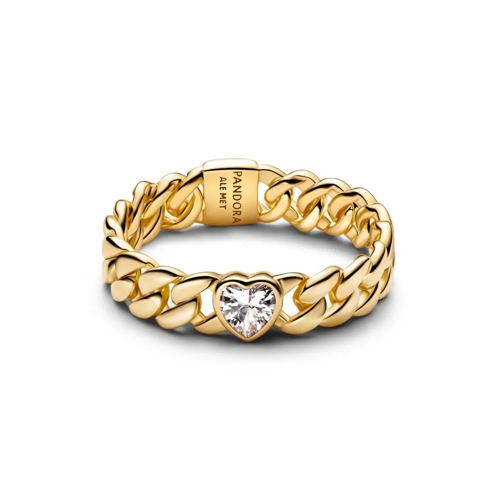 Прстен со кубански синџир и срце од 14k позлата