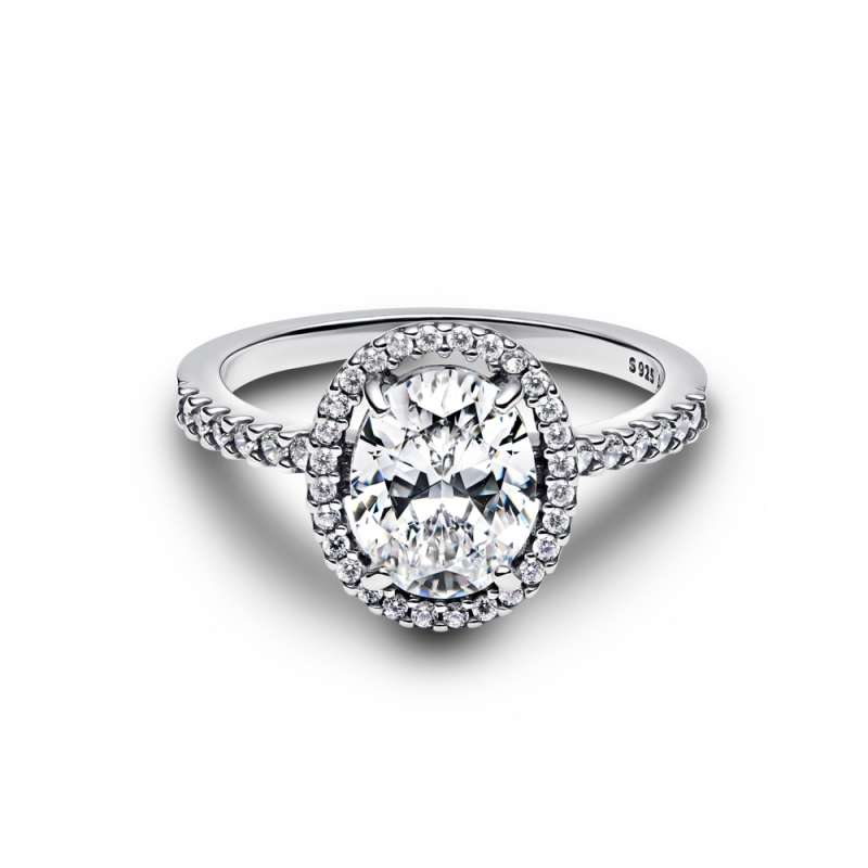 Овален сјаен прстен Oval Sparkling Halo Statement