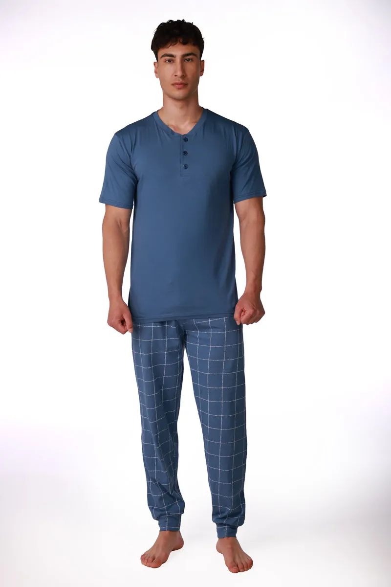 SF машки сет пижами BLUE GINGHAM KD SS26