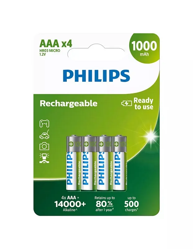 Batteries Philips Rechargable AAA 4pack 1000 mAh