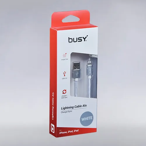 BUSY LIGHTNING КАБЕЛ 2М БЕЛА БОЈА ПЛЕТЕН