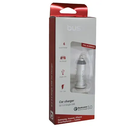 BUSY QC 3,0А USB АЛУМ. БРЗ ПОЛНАЧ ЗА ВО КОЛА