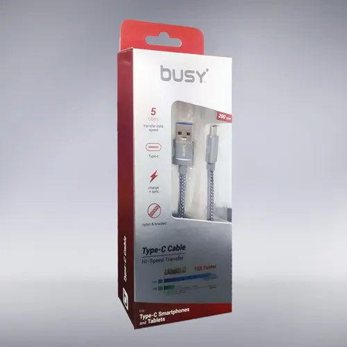 BUSY USB ПЛЕТЕН КАБЕЛ ТИП-Ц  1М