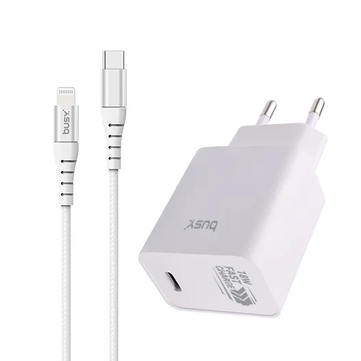 BUSY USB PD ПОЛНАЧ 18W + LIGHTNING КАБЕЛ 1.8m