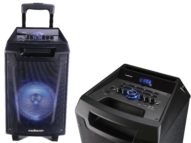 MEDIACOM X90S KARAOKE MUSIC BOX RECHARGEABLE W/MIC, REMOTE, BT, LED EF