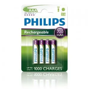 PHILIPS 700 MAH RECH NI-MH AAA 4PACK BATTERIES
