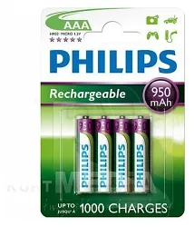 PHILIPS 950 MAH RECHARGABLE AAA BATTERIES 4PACK