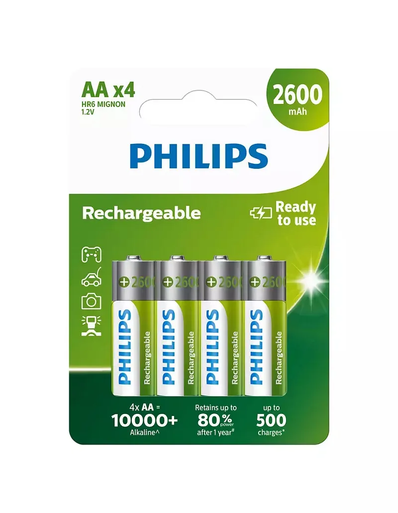 PHILIPS BATTERIES RECHARGABLE AA 4 PACK 2600 MAH
