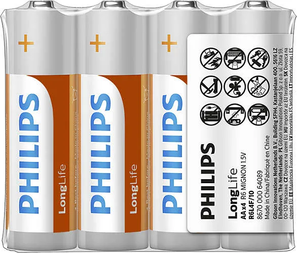 PHILIPS LONG LIFE AA ZINC 4PACK BATTERIES