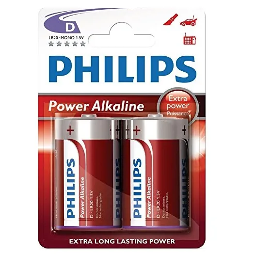 PHILIPS POWER ALKALINE D 2 PACK BATTERIES