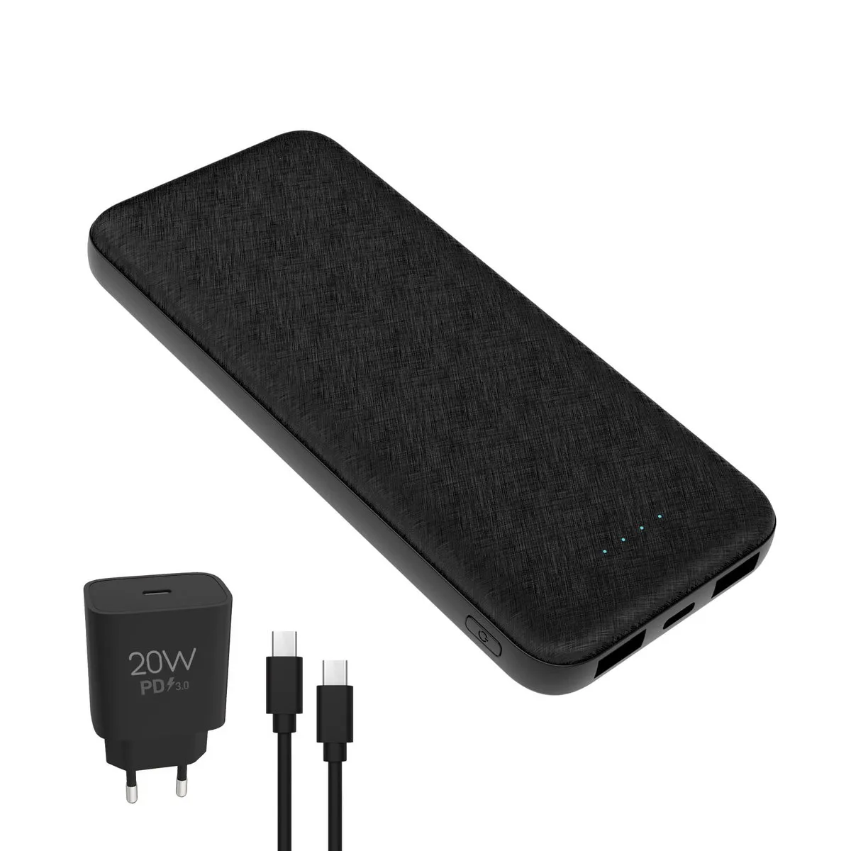 Power Bank Platinet 10000mAh + 20W PD Charger + USB C Cable Black